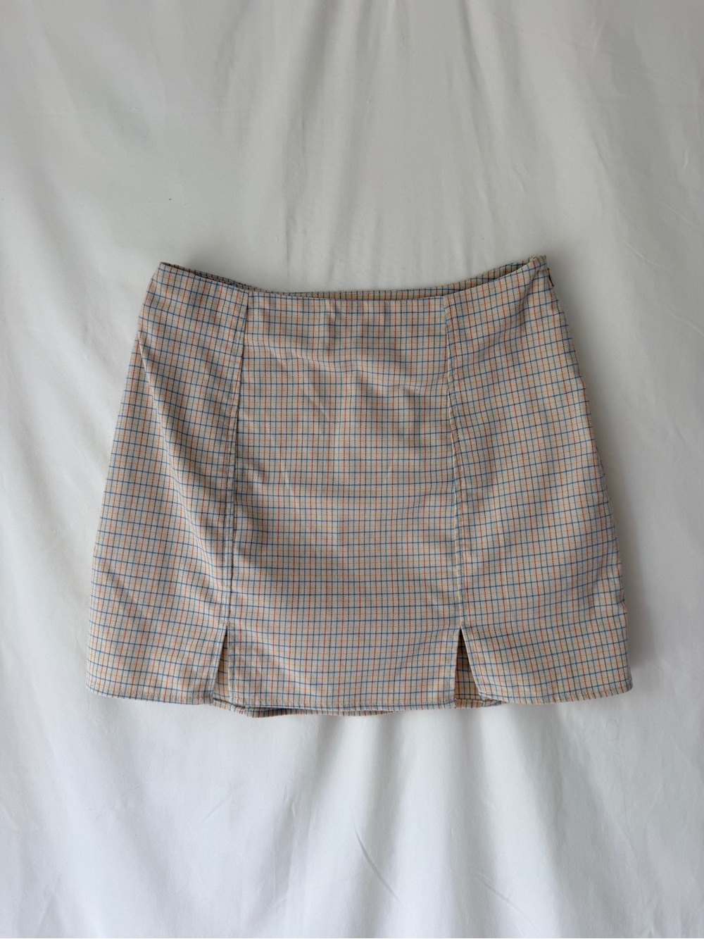 Urban Outfitters Beige Plaid Mini Skirt with Blue and Orange Checks